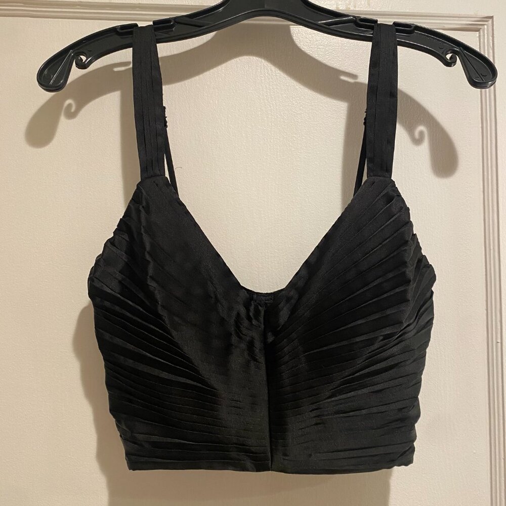 Abercrombie & Fitch Black Satin Cropped Bra Top - Smocked  XS  Luxcore Gothcore